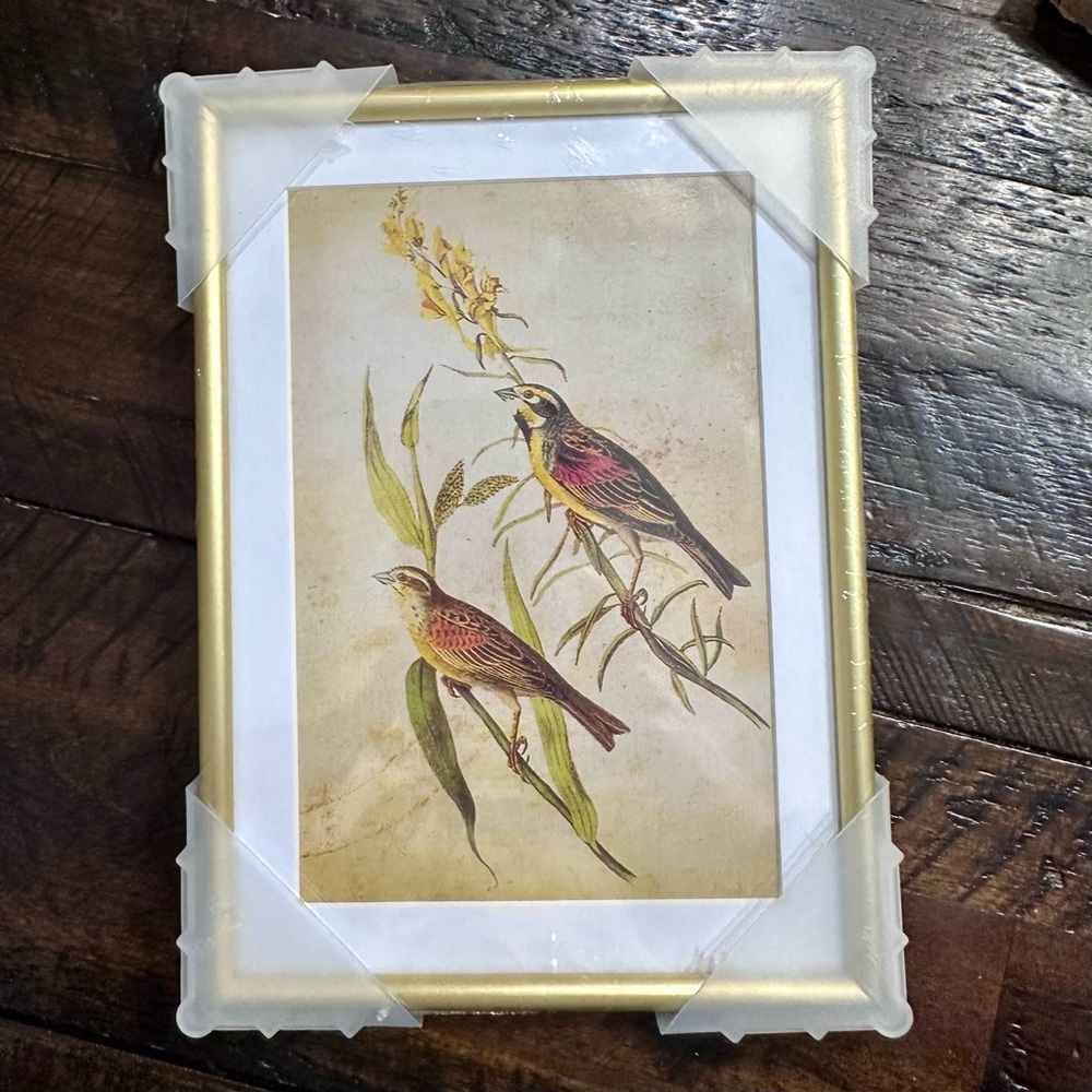 Gold Picture Frame with Bird Illustration